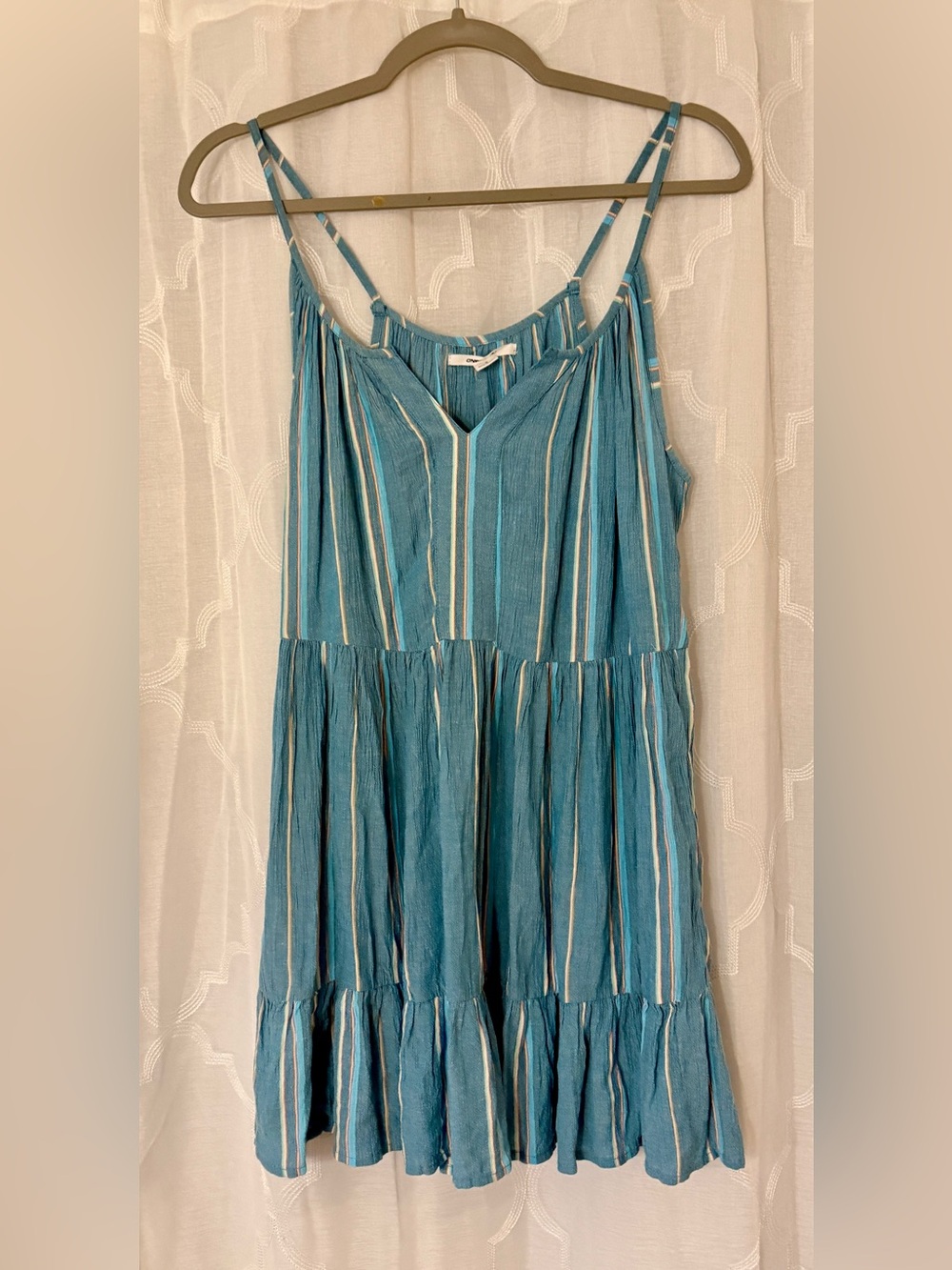 O’Neill Small Blue Striped Tiered Cami Mini Dress Boho Beach